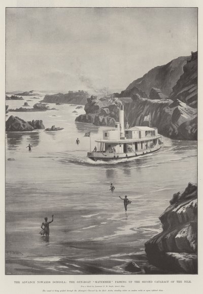 O avanço em direção a Dongola, o gun-boat Matemmeh passando pela segunda catarata do Nilo de Charles John de Lacy